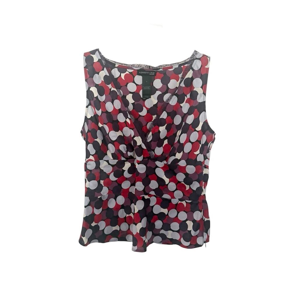 Vintage Kenneth Cole New York Polka Dot Y2K Surplice Silk Tank Top Blouse Size 6